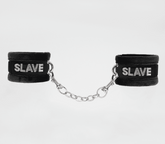Love In Leather Fluffy Diamante SLAVE Hand Cuffs - Black - Cuffs And Restraints